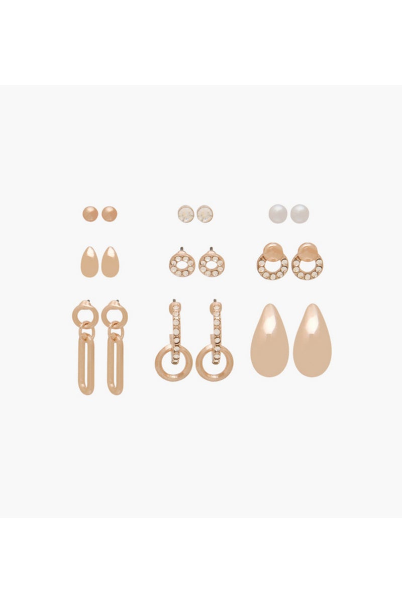 Pack of 9 Gold Tone Assorted Earrings with Pushback Closure